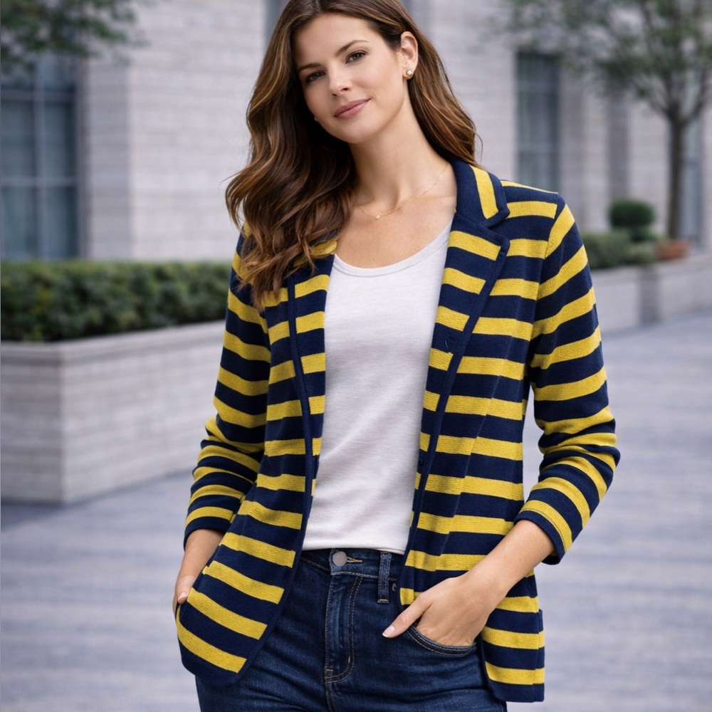 Audrey & Grace Navy and Mustard Striped Top